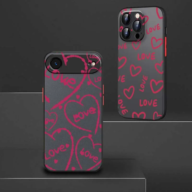 

Creative Cartoon Love Heart Phone Case For Apple iPhone 17 Air 16 15 14 13 12 11 XS X Pro Max Plus Frosted Translucent