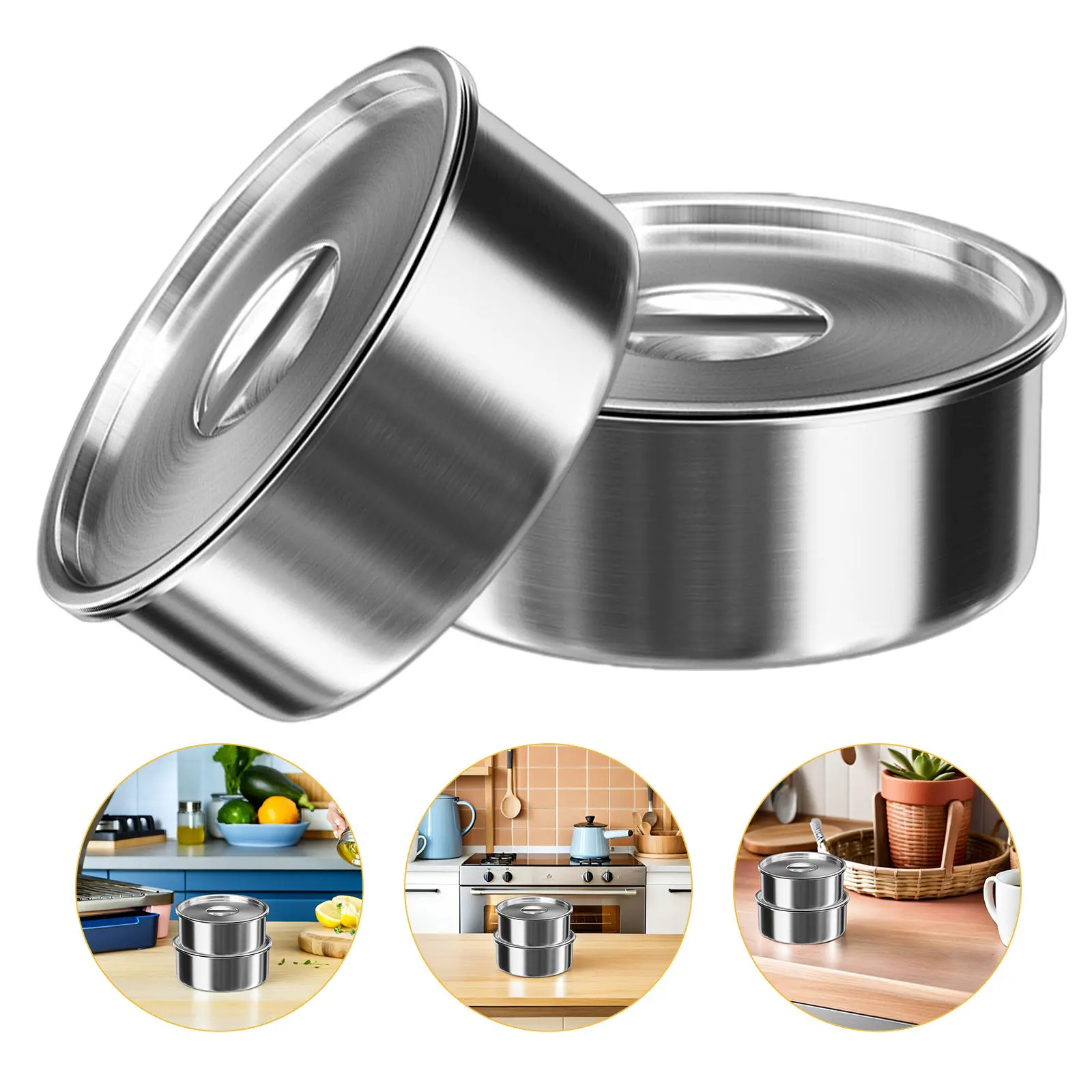 

Набор из 2 металлических контейнеров для еды с крышкой, чашки для приготовления на пару из нержавеющей стали, формы для пудинга, крема, запеканок, супов, кухонная утварь