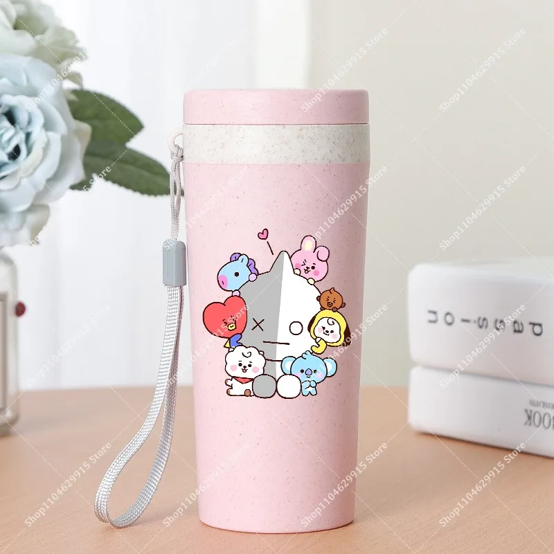350ml BT21 Portable Water Bottle COOKY TATA RJ Cute Anime Leak-proof Plastic Drinking Cup Milk Coffee Juice Cup Drinkware Gift view 5