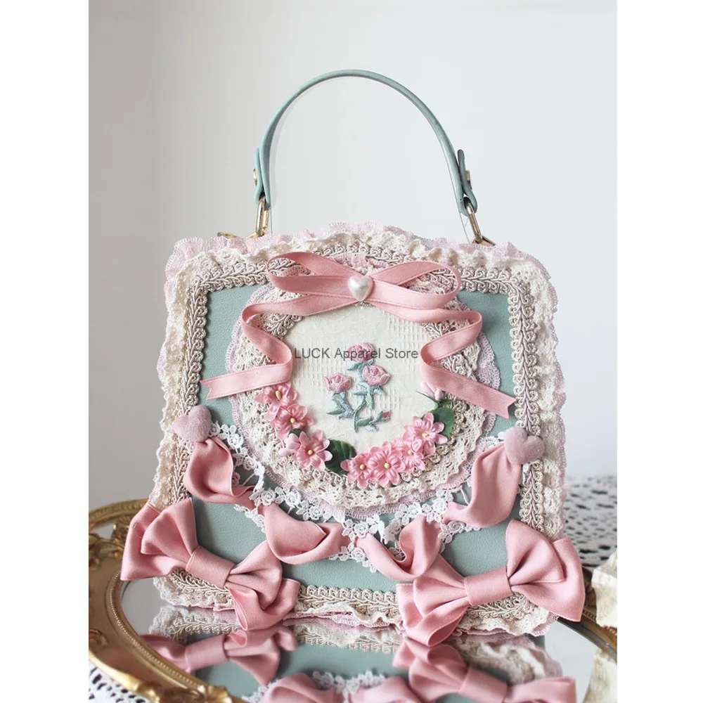 Four Seasons Flower Paired Bag Girl Heart Elegant Flower Lace Handbag Lolita Comic Exhibition Tea Party Gorgeous Crossbody Bag