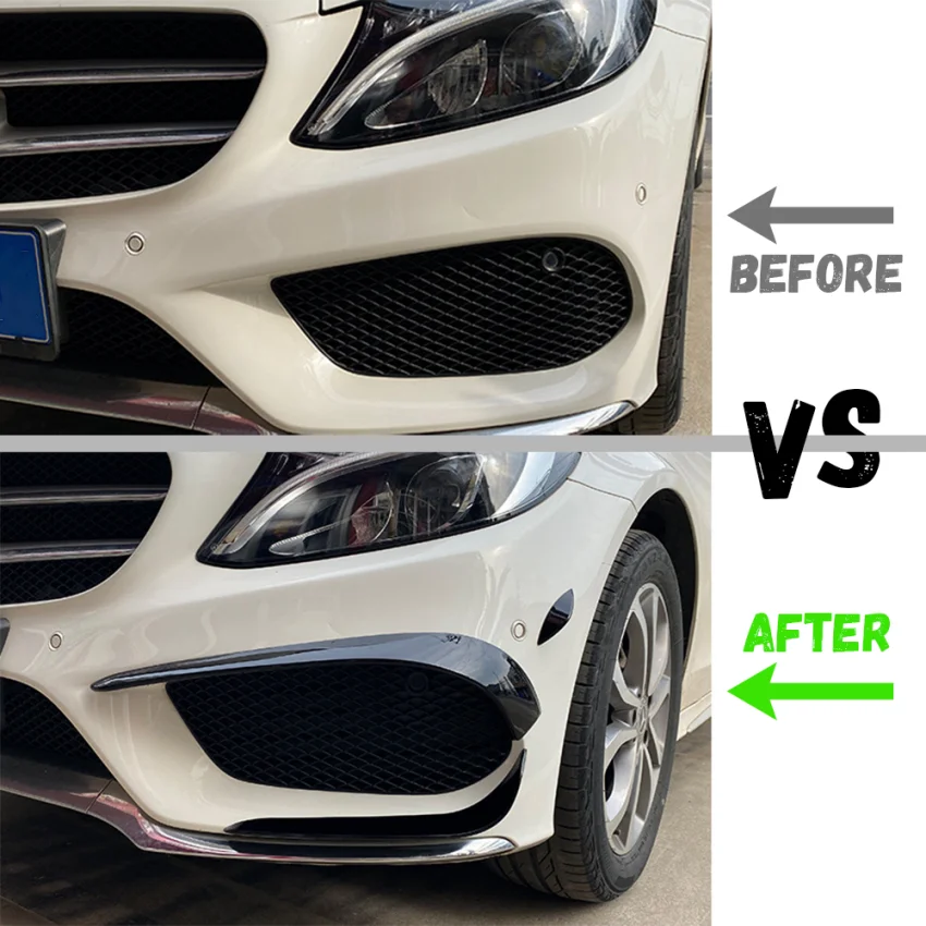 Car Front Canard Tuning For Mercedes Benz C Class W205 2015 2016 2017 2018 Front Bumper Side Spoiler Splitter Air Blade