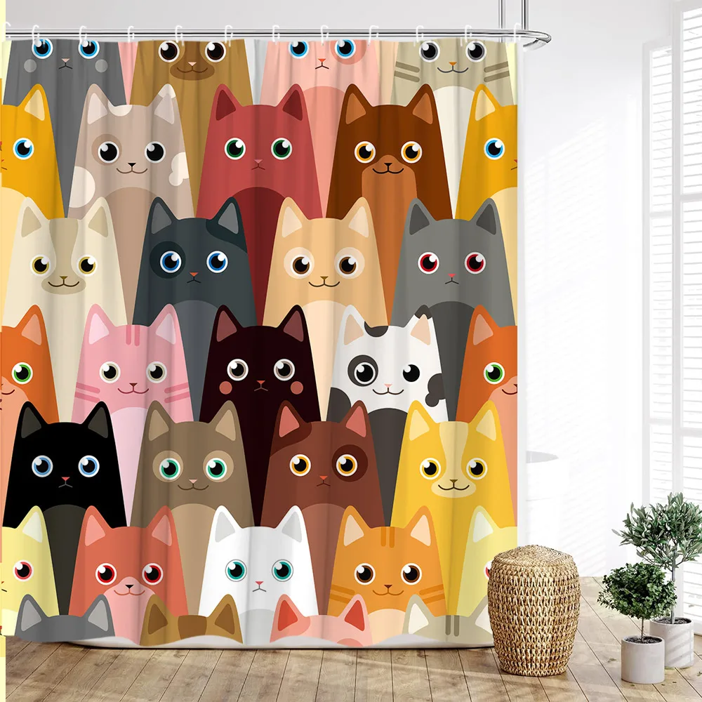 Cortina de ducha de animales de dibujos animados con patas divertidas de gato y perro para niños, decoración de baño familiar con ganchos