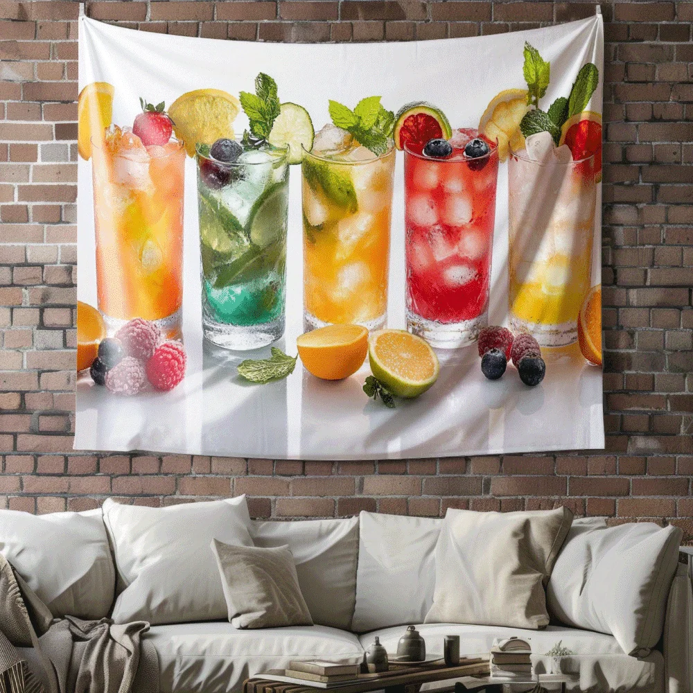 Five glass beverages Digital printing polyester wall tapestry suitable for use in living rooms bedrooms offices bars and party