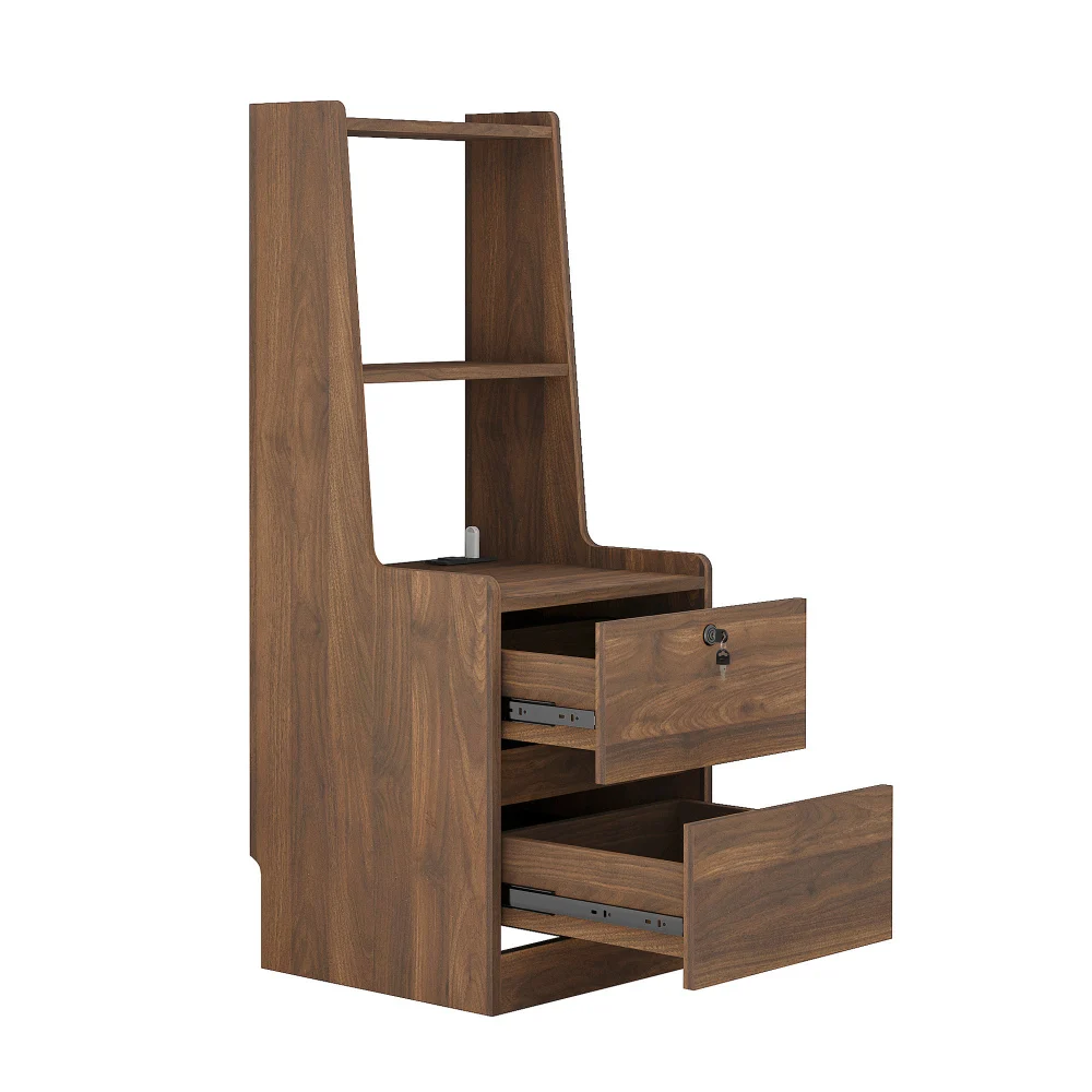 منضدة مع قاعدة شحن ذكية مع ضوء ليلي، حامل ليلي حديث مع رف كتب للتخزين بجانب السرير لغرفة النوم الخشبية