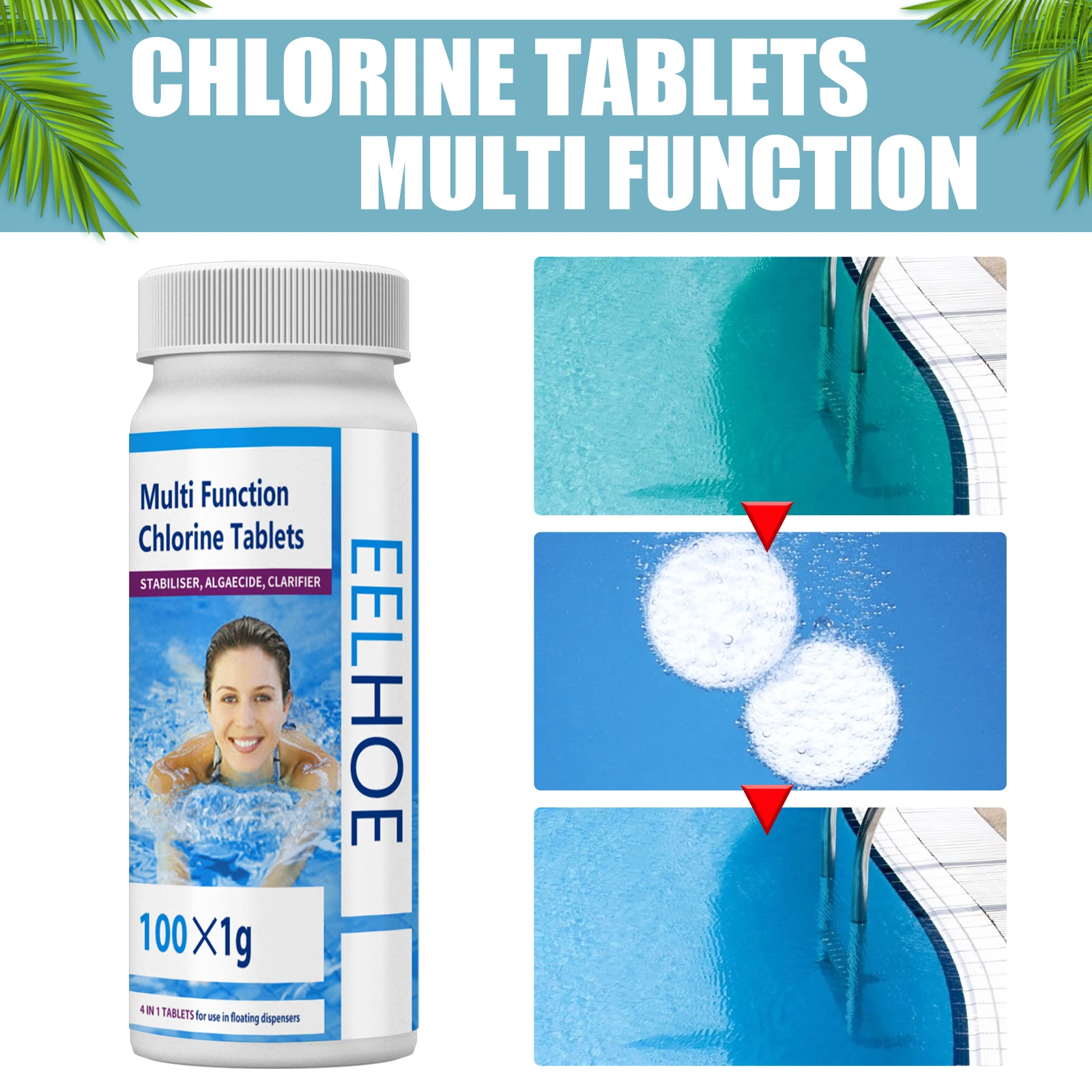 Tabletas Efervescentes de Cloro para Piscinas, Eliminan Eficazmente las Algas y el Agua Verde, Limpian la Suciedad, Mantienen la Calidad del Agua Limpia y Fresca