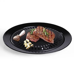 1Pcs Korean Barbecue Plate Round Iron BBQ Grill Plate Smokeless Non-Stick Gas Stove Plate BBQ Roasting Cooking Tool Sets