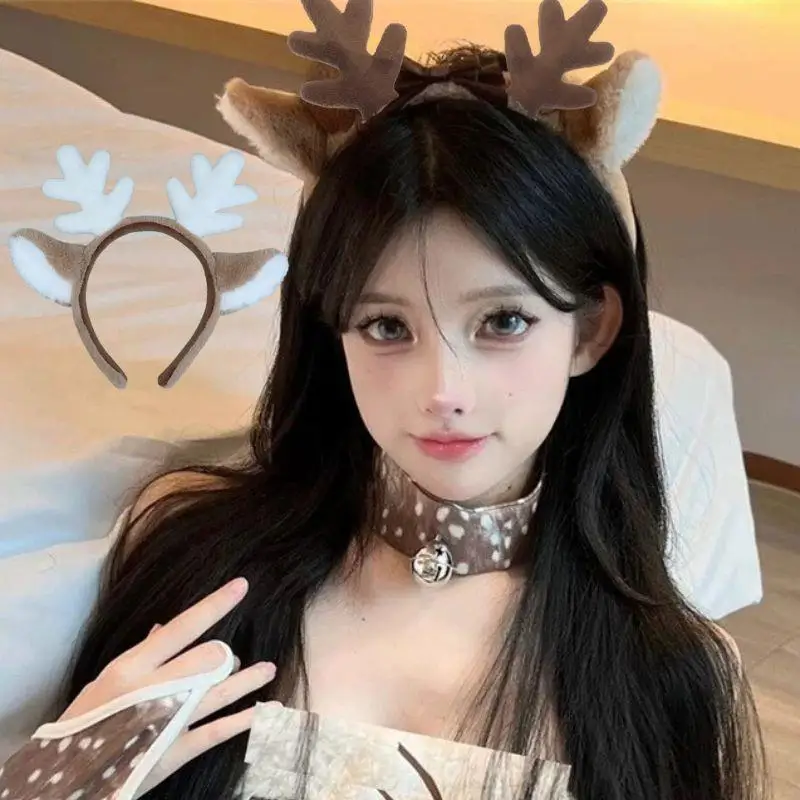 

Плюшевые повязки на голову с оленьими ушками, обруч для волос с мультяшными рогами, повязки для волос с милыми рогами животных на Рождество, головной убор, товары для вечеринок, реквизит для фотосессии