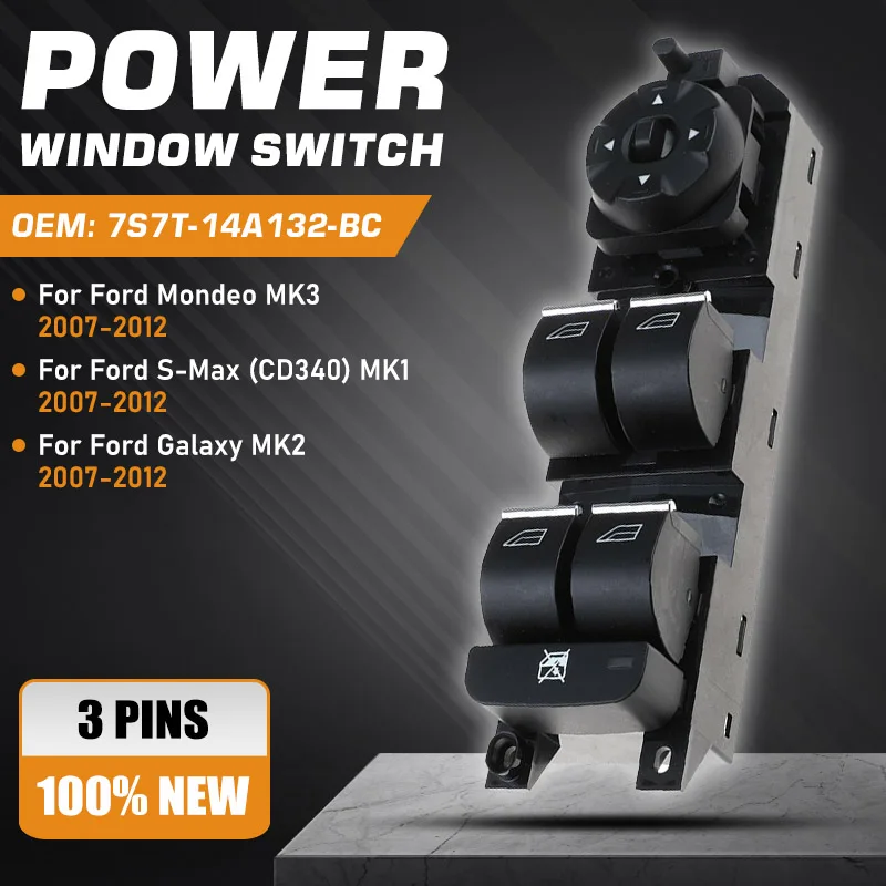 

For Ford Mondeo MK3 Ford S-Max MK1 Ford Galaxy MK2 2007-2010 2011 2012 Electrical Power Window Control Switch 7S7T-14A132-BC