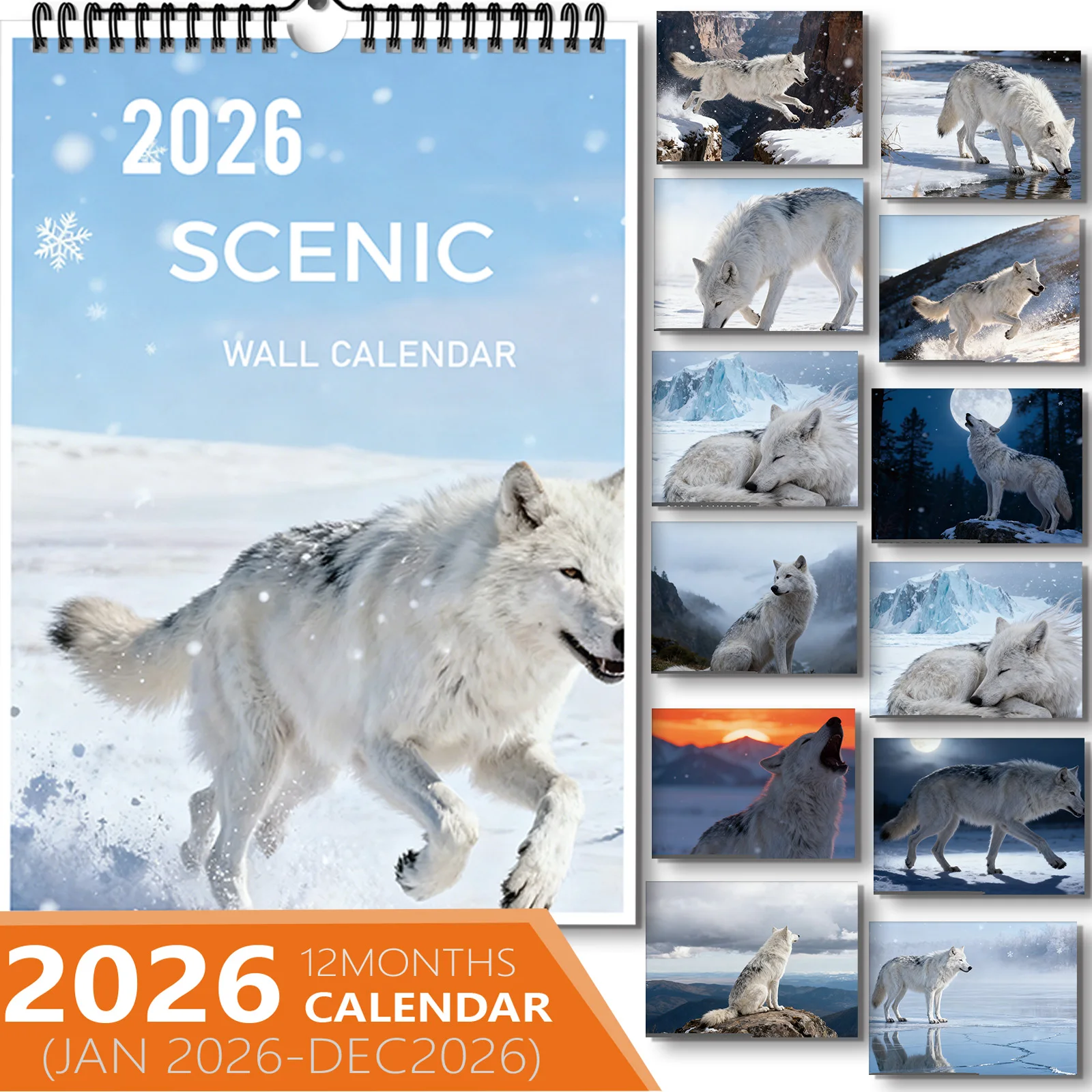 

1PC Majestic Snow Wolf Calendar With Winter Photos, Suitable For Home Decor, Ideal For Wildlife Lovers, Perfect New Year Gift