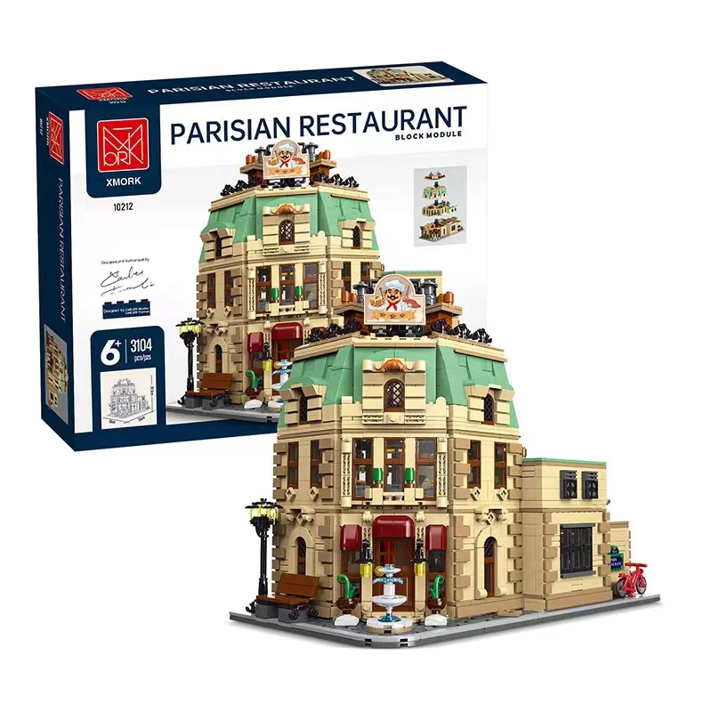 

Creatoring Expert Parisian Restaurant with light Model Moc Modular Building Blocks Brick Bank Cafe Corner Toys Parisian