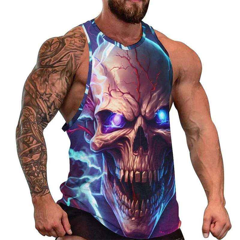 3D Print Skull Men's Tank Tops Casual Fitness Gym Vest Hip Hop Skull Graphic Streetwear Tops Tees Men Summer Sleeveless Shirts