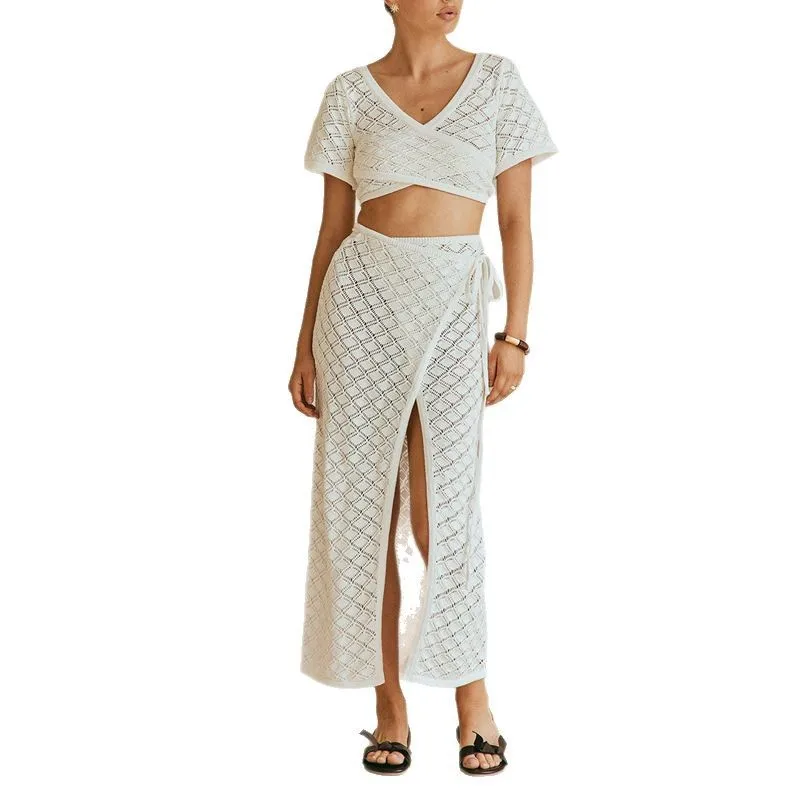 2025 verão casual moda feminina conjunto emenda design cinta saia longa conjunto de duas peças para mulher