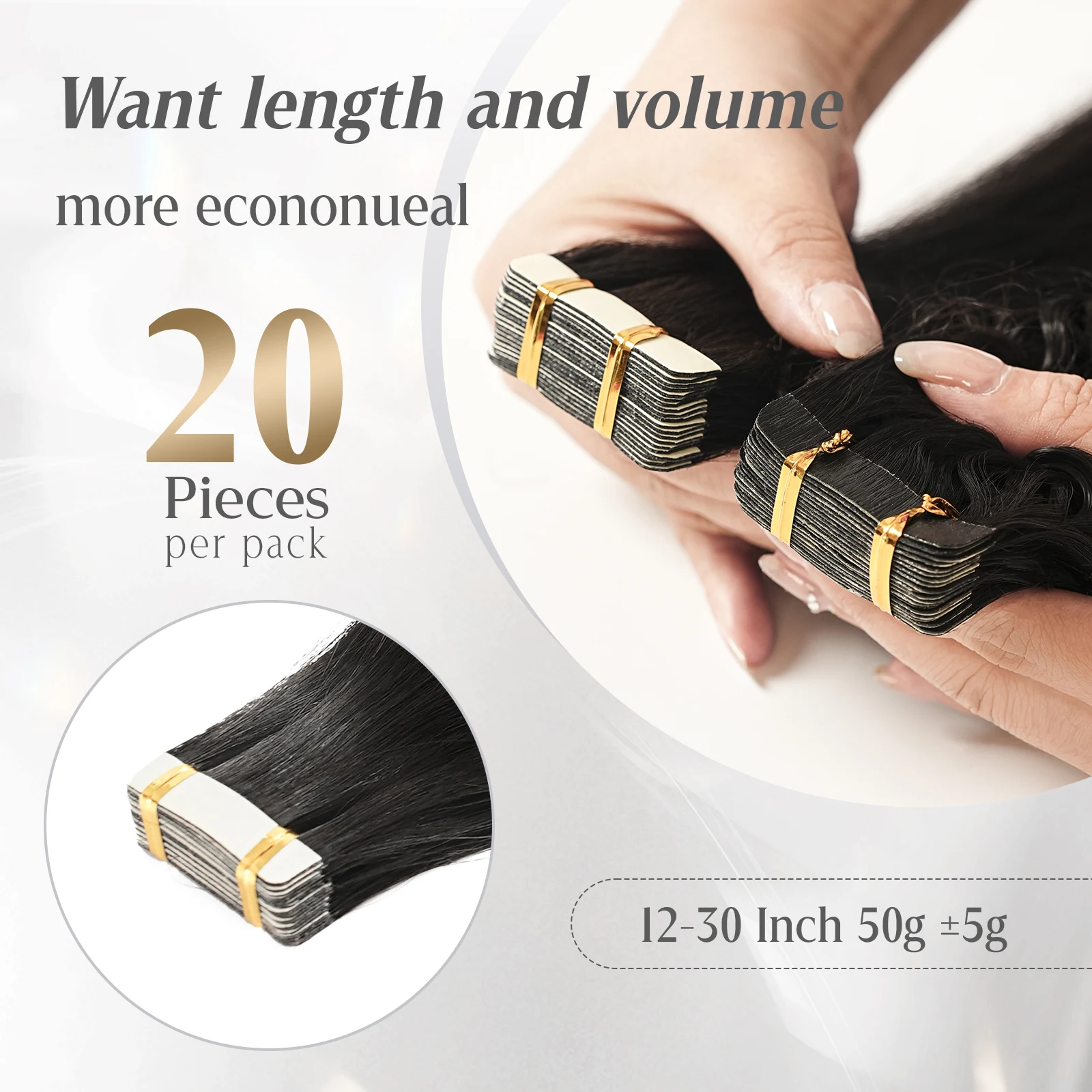 Wacur Straight tape In Hair Extension Yaki Straight Tape Extensions 50g/pack 20pcs Natural Virgin Remy Hair,Natural Invisibility