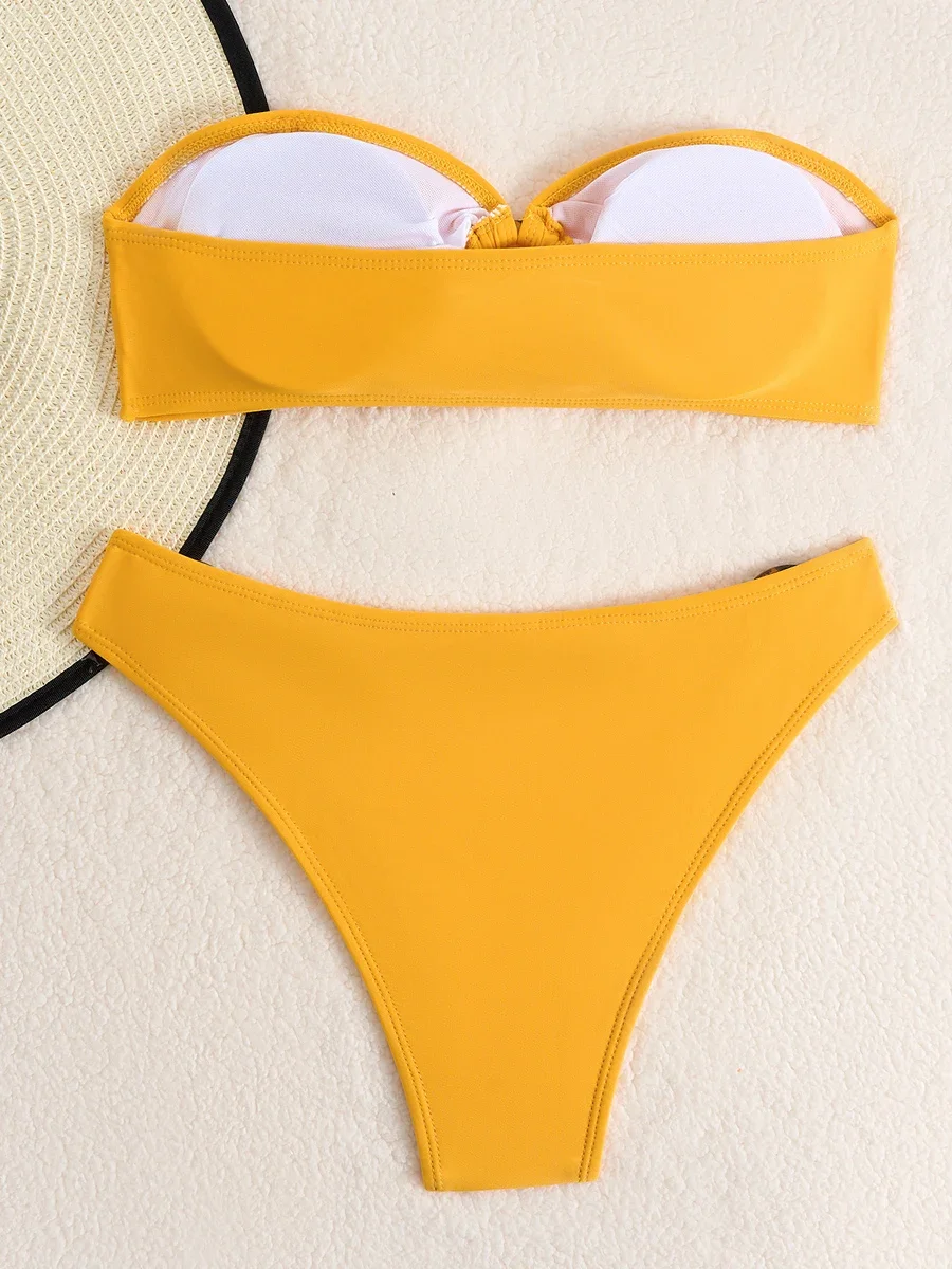 섹시한 비키니 2025 여성 링 링크 수영복 여성 노란색 수영복 Bandeau Bathers 수영 수영복 수영복 여름 Beachwear