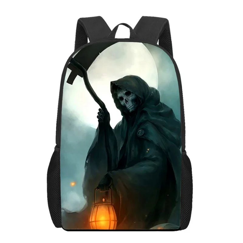 Horror Grim Reaper Skeletprint Kids Schooltas Kinderen Boekentas Meisjes Jongens Tiener Casual Schouderrugzak Dagelijkse Rugzak