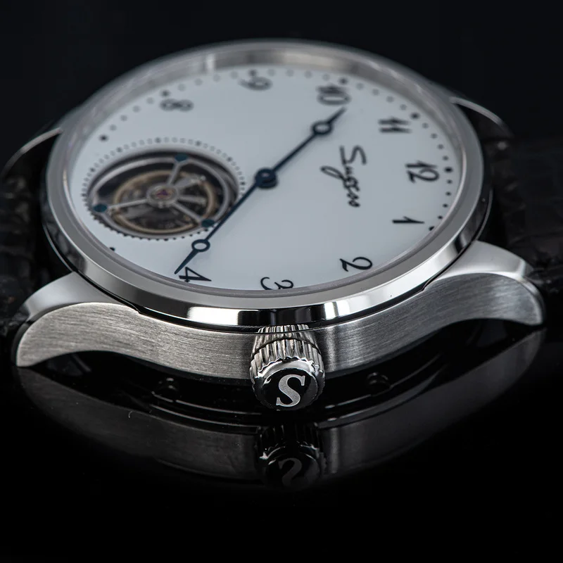 Sugess Tourbillon Watch Hand Winding Alligator Leather Mechanical Men Watch Antique Enamel Ceramic Dial Original Movement ST8230