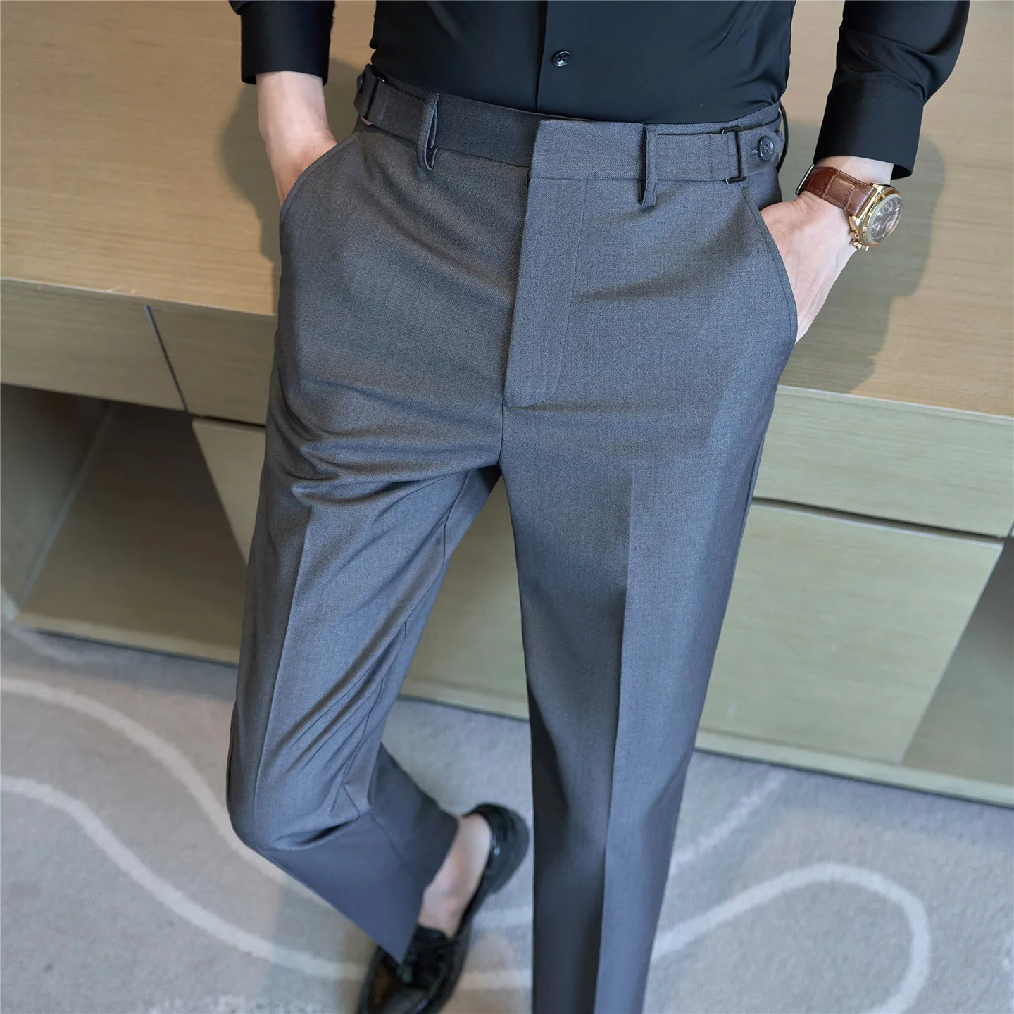

Men's Naples - style Dress Pants with Flowing Light Texture: Slimming Fit, Premium Casual Trousers