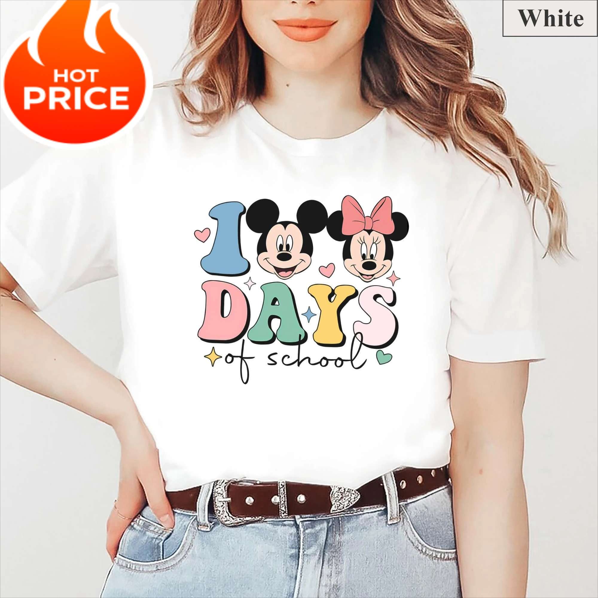 

Рубашка Disney с Микки и Минни «100 дней школы», футболка для учителя начальной школы, рубашка «Волшебное королевство» в школу Диснея