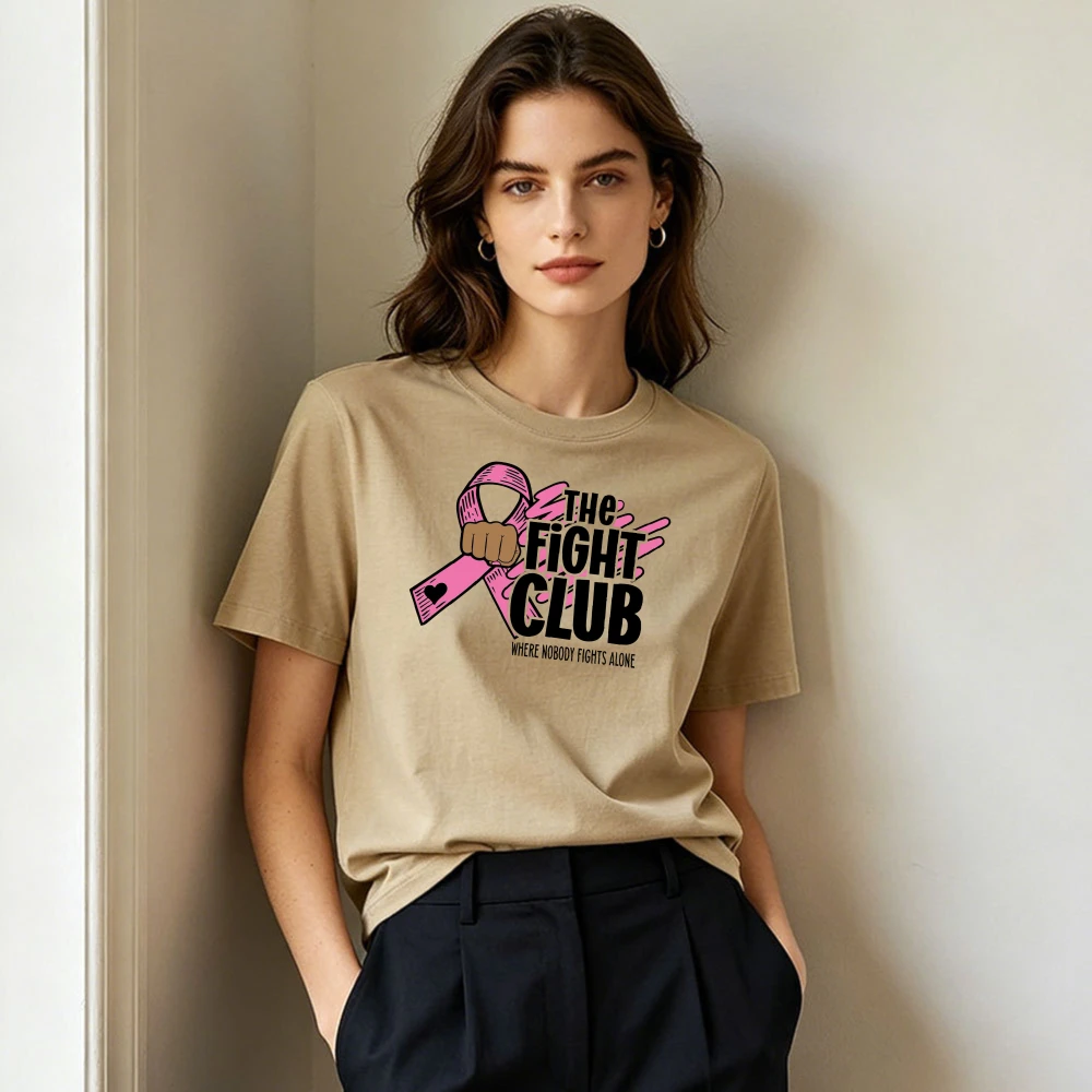 The Fight Club Fist Pink Ribbon Graphic Women Summer T Shirt Breast Cancer Fighter Motivational Streetwear Short Sleeve Garment