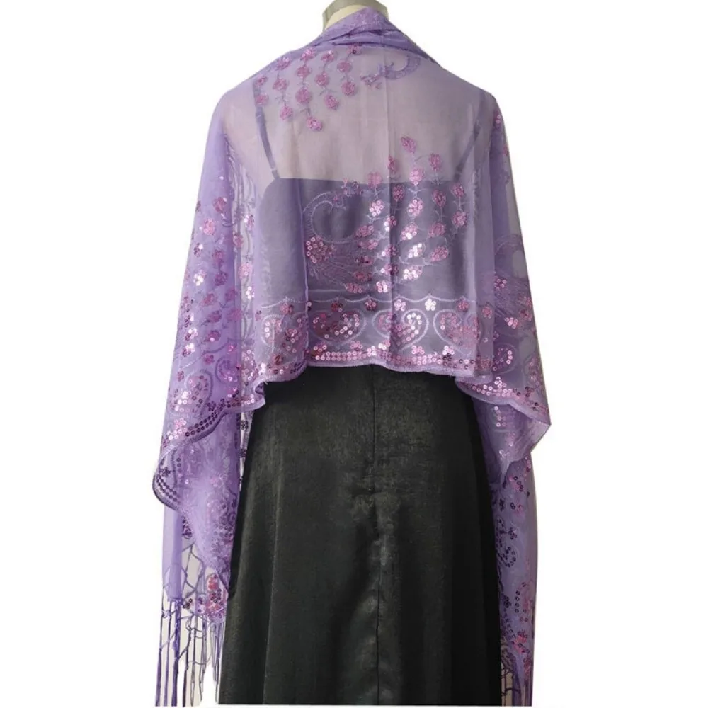 Fashion Sequins Elegant Wedding Shawl Embroidered Lace Lace Hollow Floral Lace Shawl Breathable Tulle Prayer Shawl Bride