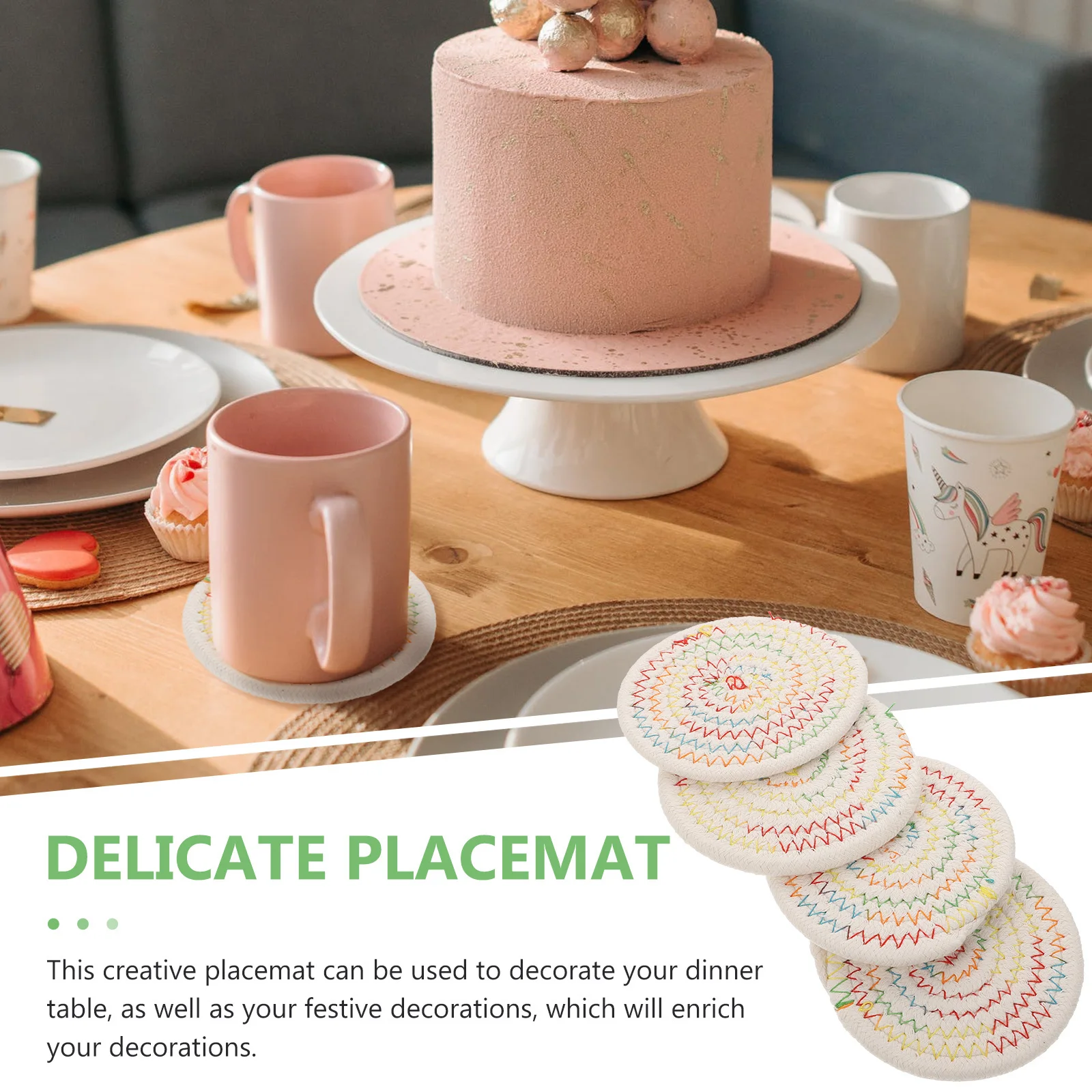

4Pcs Woven Heat Insulation Placemat Anti-Scald Table Mat Home Party Dining Decorative Mat Waterproof Cotton Coaster