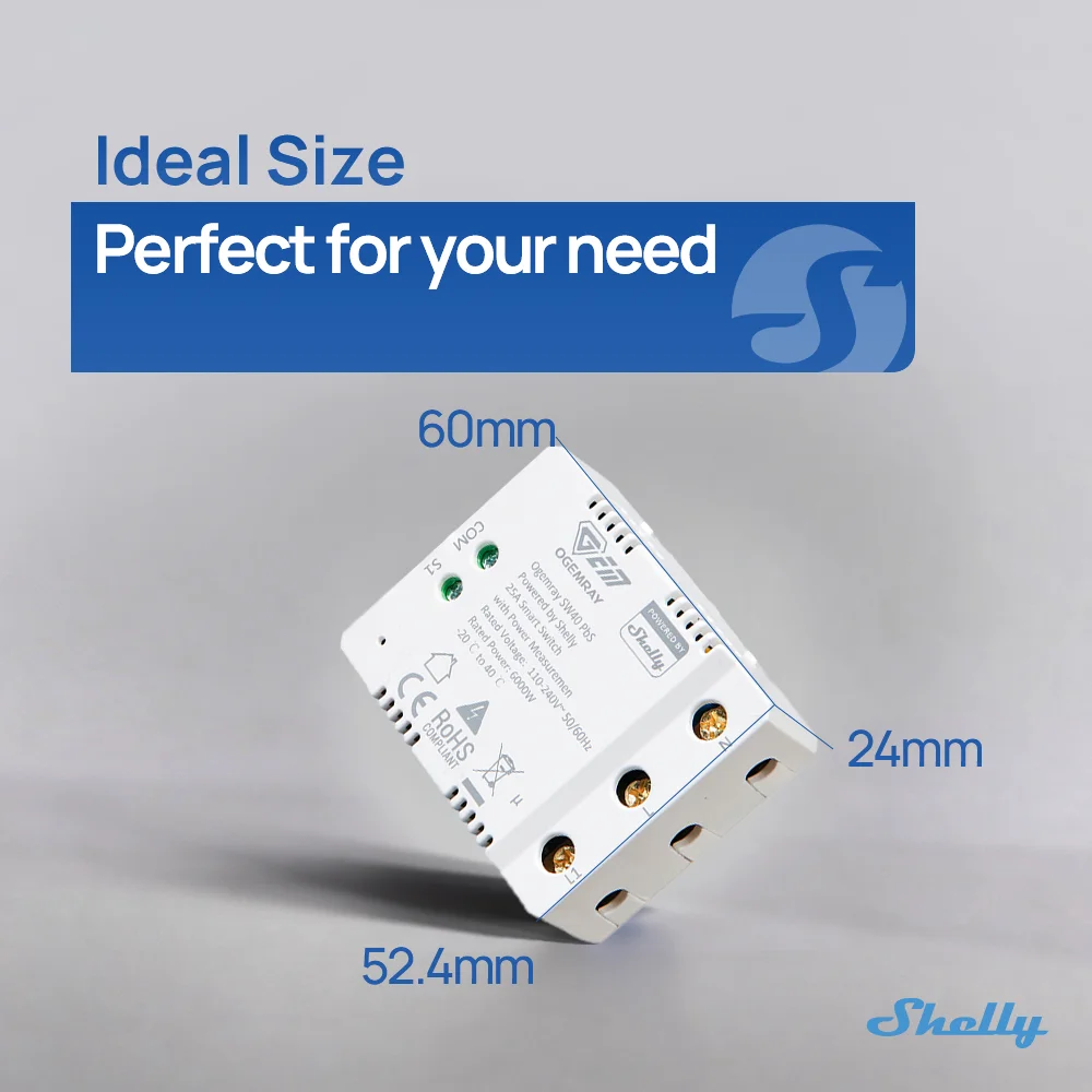 Ogemray Smart Relay 25A Smart Relay Powered by Shelly Designed for Precise Control of Large Appliances up to 25A / 6000W