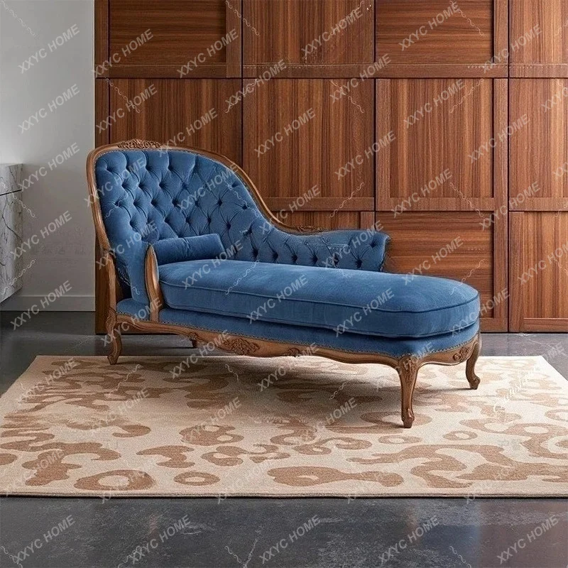 AA retro wind solid wood carving flower chaise longue bedroom lounge chair