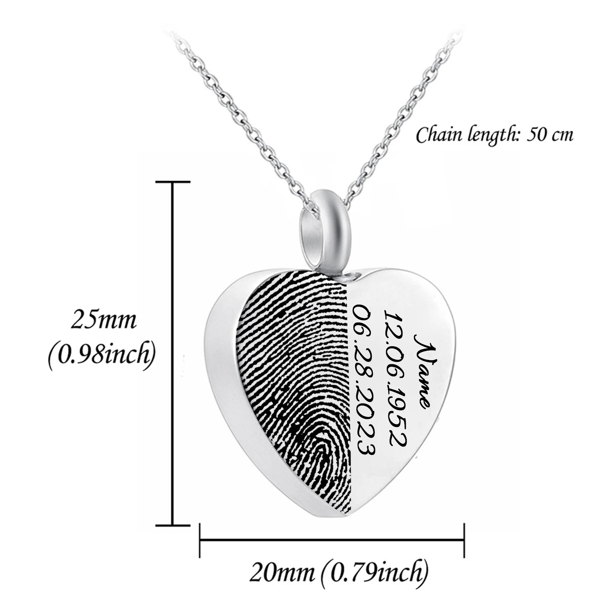 Customized Engraving Fingerprint Heart Cremation Jewelry  Memorial Ashes Pendant for Men Women-Personalized Custom