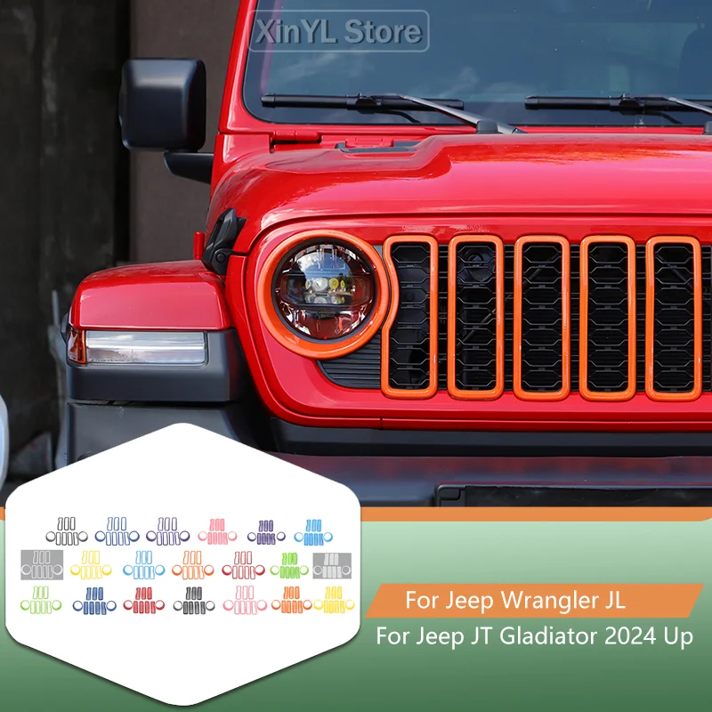 

Car ABS Headlight Decorative Ring Grille Decoration Stickers For Jeep Wrangler JL JT Gladiator 2024 Up Car Exterior Accessories