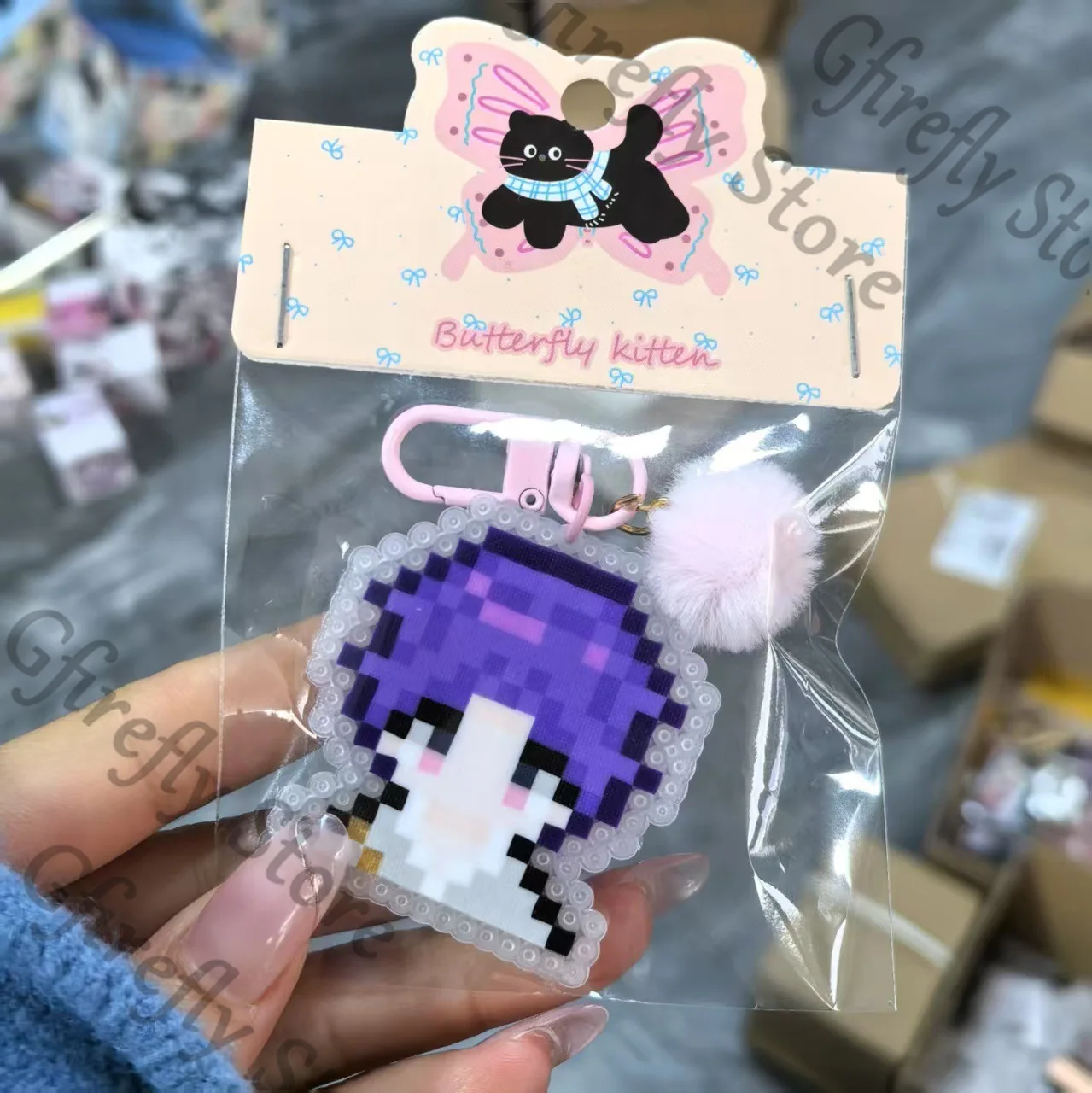 الحب والمساحة العميقة الاكريليك سيلوس أنيمي كزيفير حقيبة المفاتيح Q نسخة زين بكسل قلادة لطيف كاليب تزيين رافاييل هدية