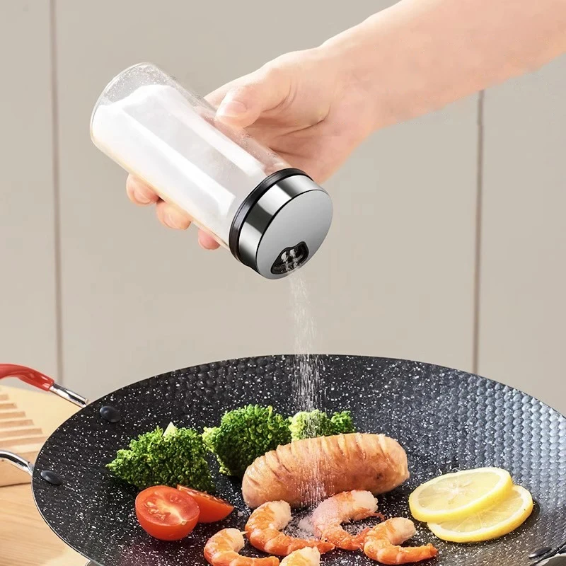 1Pcs Glass Condiment Bottle With Stainless Steel Rotatable Cap For Everyday Cooking And BBQ Pepper Shakers Kitchen Accessories