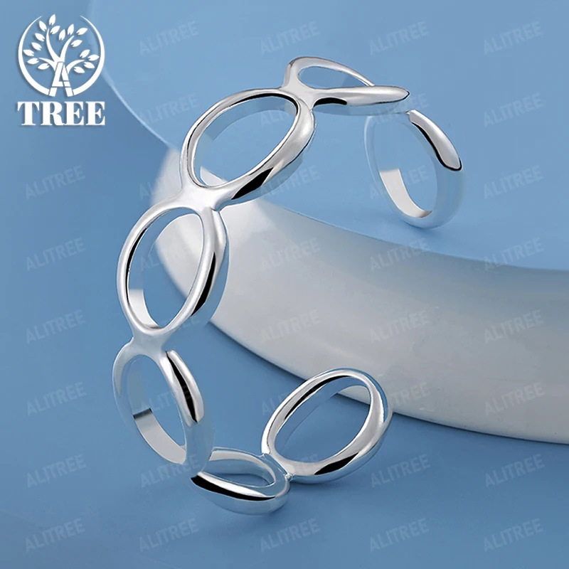 

Fine 925 Sterling Silver Round Circle Adjustable Bangle Women Birthday Wedding Party Fashion Charm Jewelry Gift Accessories