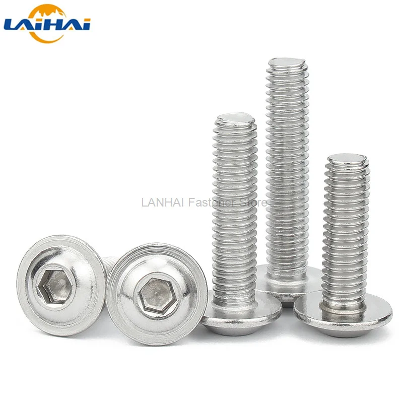 

1/50pcs M3 M4 M5 M6 M8 ISO7380.2 304 Stainless Steel Hex Hexagon Socket Round Button Flange Head With Washer Collar Screw Bolt