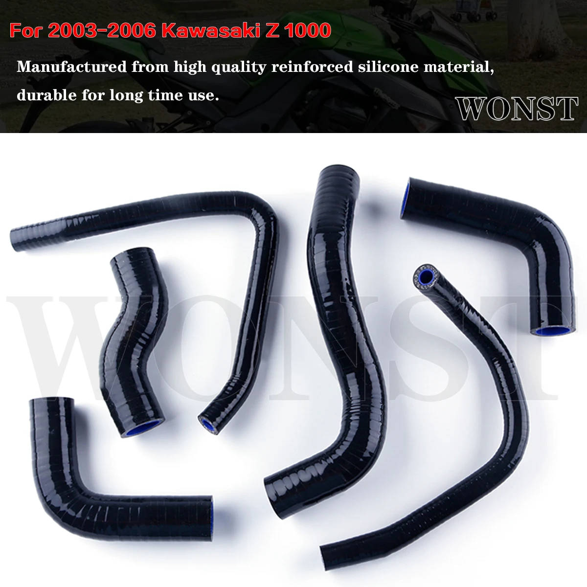 

6Pcs Black For 2003-2006 Kawasaki Z 1000 2004 2005 Silicone Radiator Coolant hose Couper Pipe