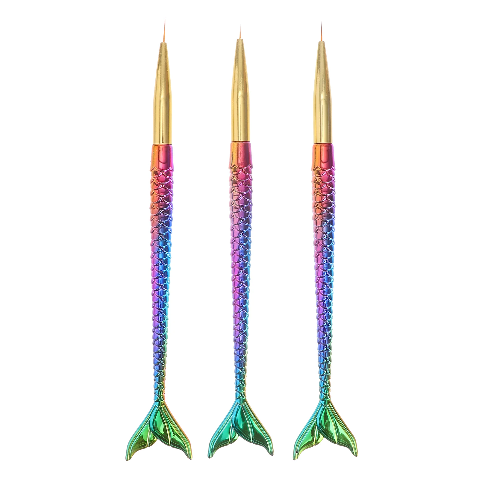 

3Pcs Nail Art Liner Brush Pens Mermaid Shape Durable Premium Material Creative Design Fine Lines Nail Art Drawing Tools