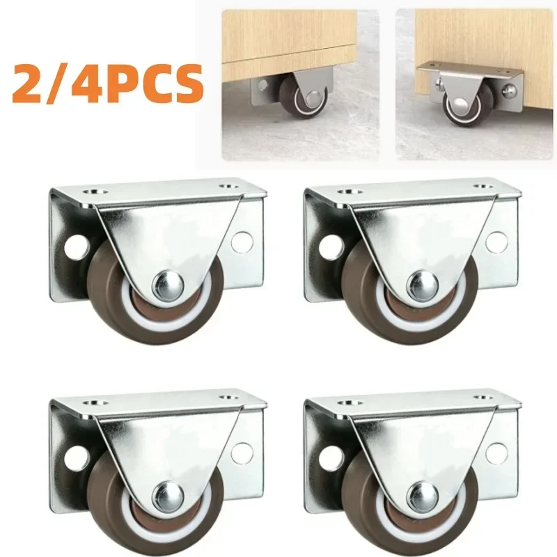 2/4PCS Sidemount Casters mini Low-Profile Casters for Wooden Furniture Under Bed Drawers DIY Fixed Rubber Rollerswheels 1 Inch