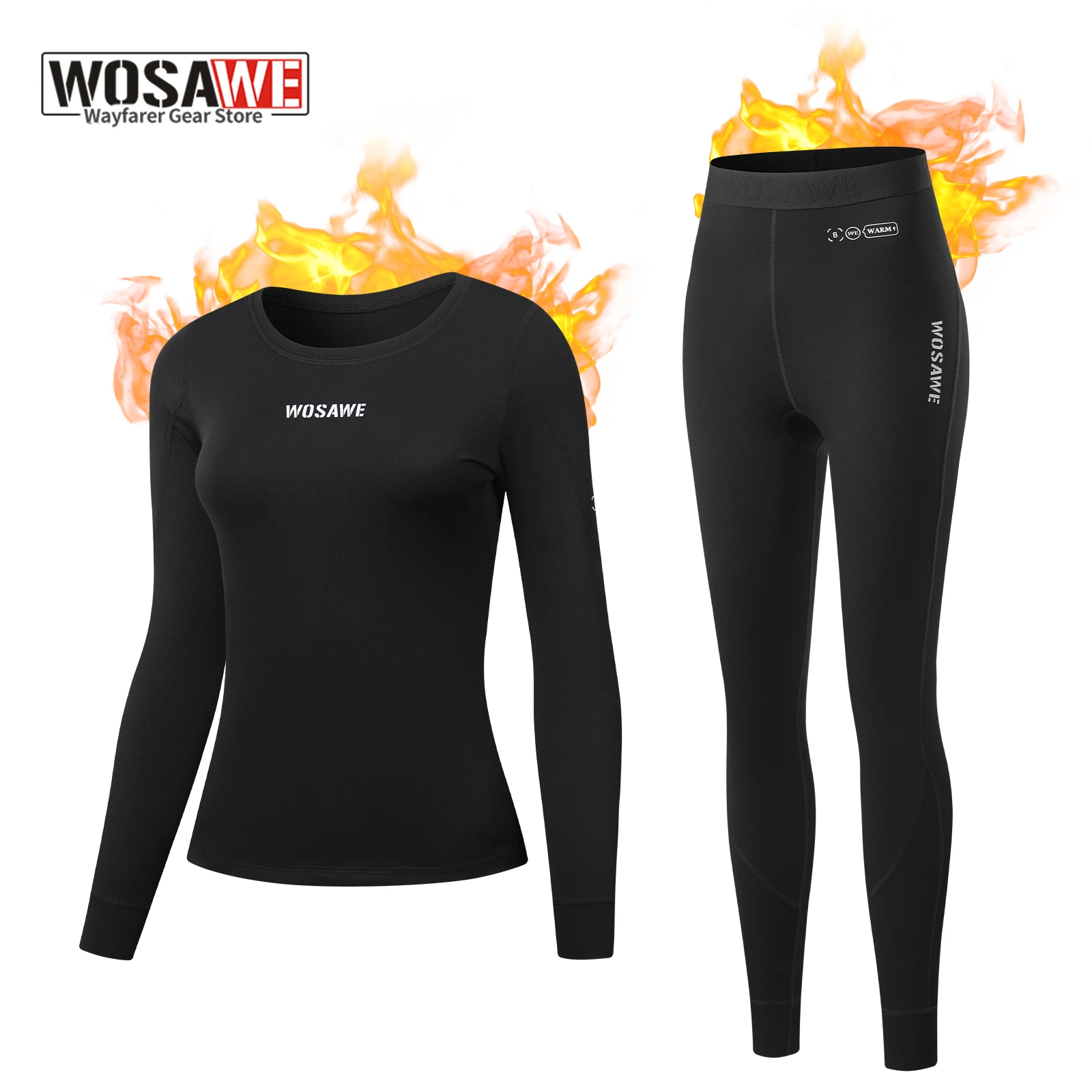 

WOSAWE женский зимний осенний комплект термобелья, мотоциклетная велосипедная майка с длинными рукавами, флисовый базовый слой, топы и низ