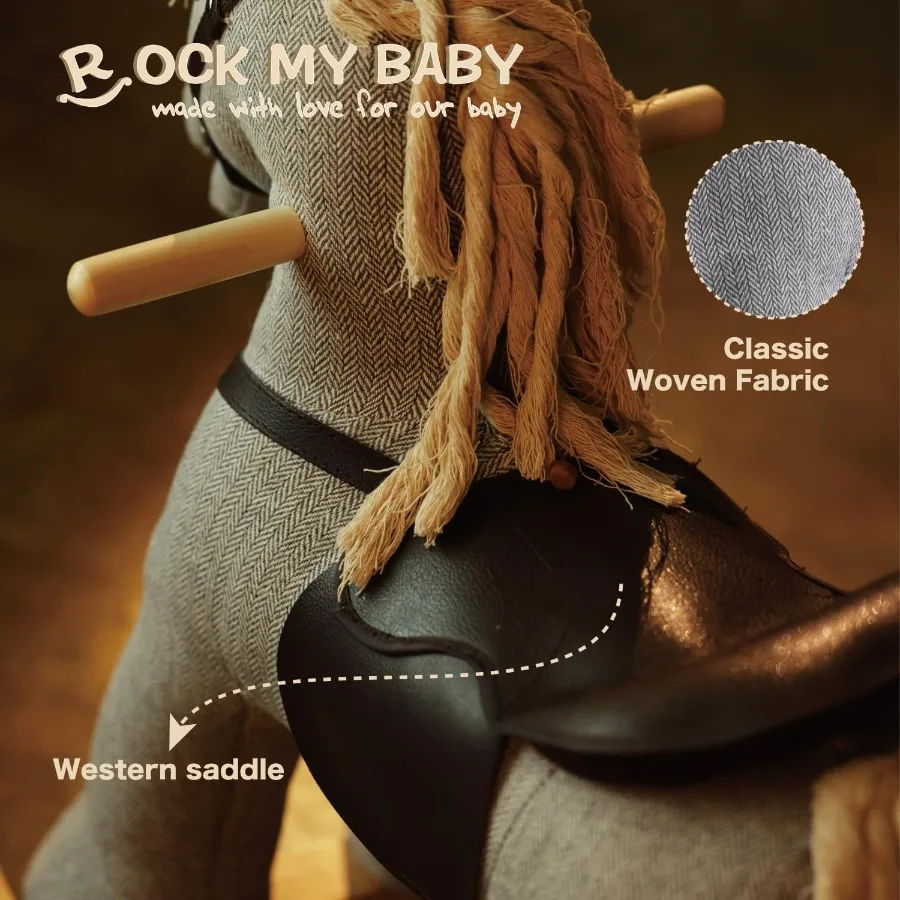 Koń na biegunach szary drewniany zabawka na biegunach zwierzęta na biegunach dla dzieci od 36 lat jeździk kucyk z realistycznym dźwiękiem certyfikat CPC