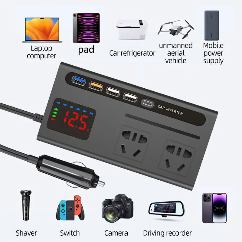 عاكس السيارة، شاحن من النوع C للهاتف المحمول شحن سريع 12 فولت 24 فولت إلى 110 فولت 220 فولت #3