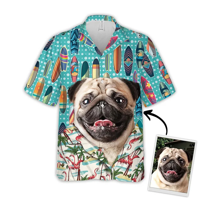 

Custom Hawaiian Shirts For Men Women DIY Dog Cat Face 3D Printed Button Shirts Tops Plants Graphic Short Sleeves Lapel Shirts