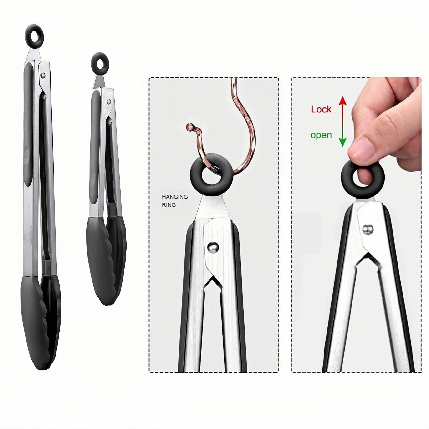 

7/9/12 Inch Silicone BBQ Grilling Tongs Creative Non-slip Food Tongs Salad Bread Cook Clip Clamp Serving Kitchen Utensils Tongs