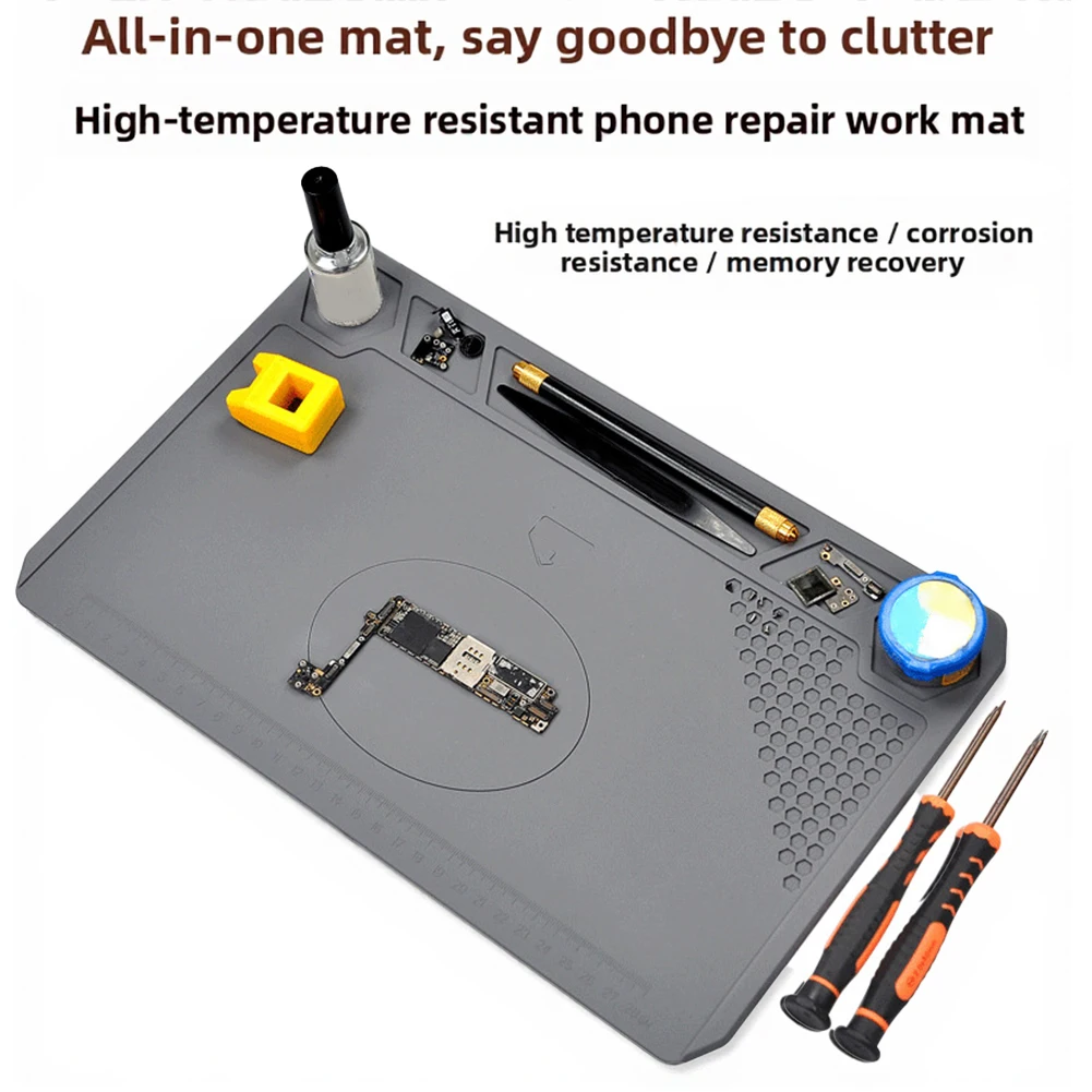 High Density Heat Resistant Mat for Mobile Repair Tasks With 450C Rating and Dedicated Zones for Tools Small Parts and Soldering