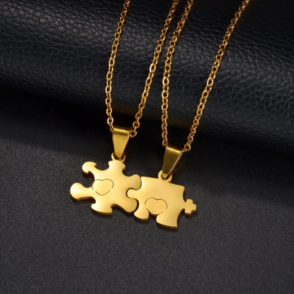 Women's Neck Chain Heart Puzzle Jigsaw Pendant Necklace Stainless Steel Gold Color Choker Party Jewelry Gifts for Lover