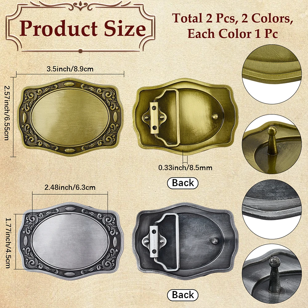 2 Colors Engraved Floral Belt Buckle Adjustable Vintage Alloy Metal Oval Replacement Hardware Clasp Western Cowboy Belt Buckle