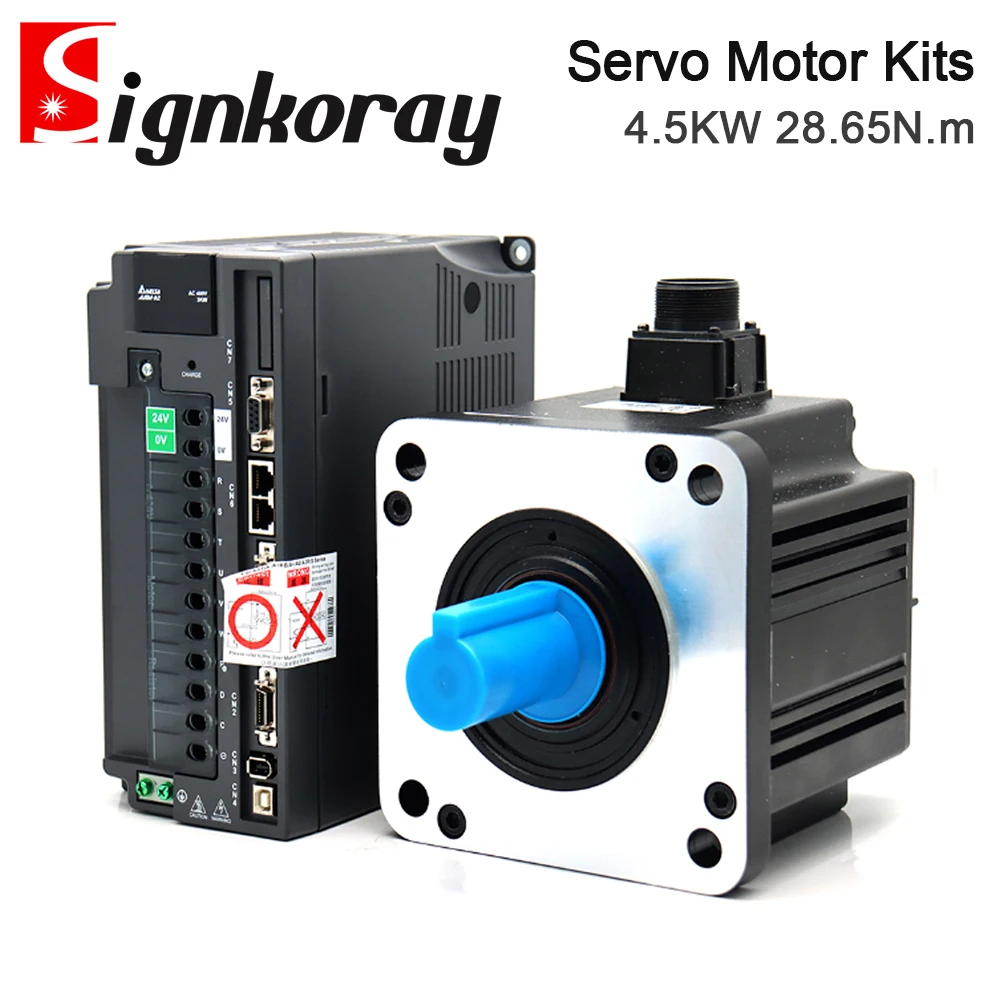 

SignkoRay 4.5KW 400V AC Servo Motor Driver Kits 28.65N.m 1500rpm 20.8A A2 Series ASD-A2-4543-M+ECMA-L11845RS