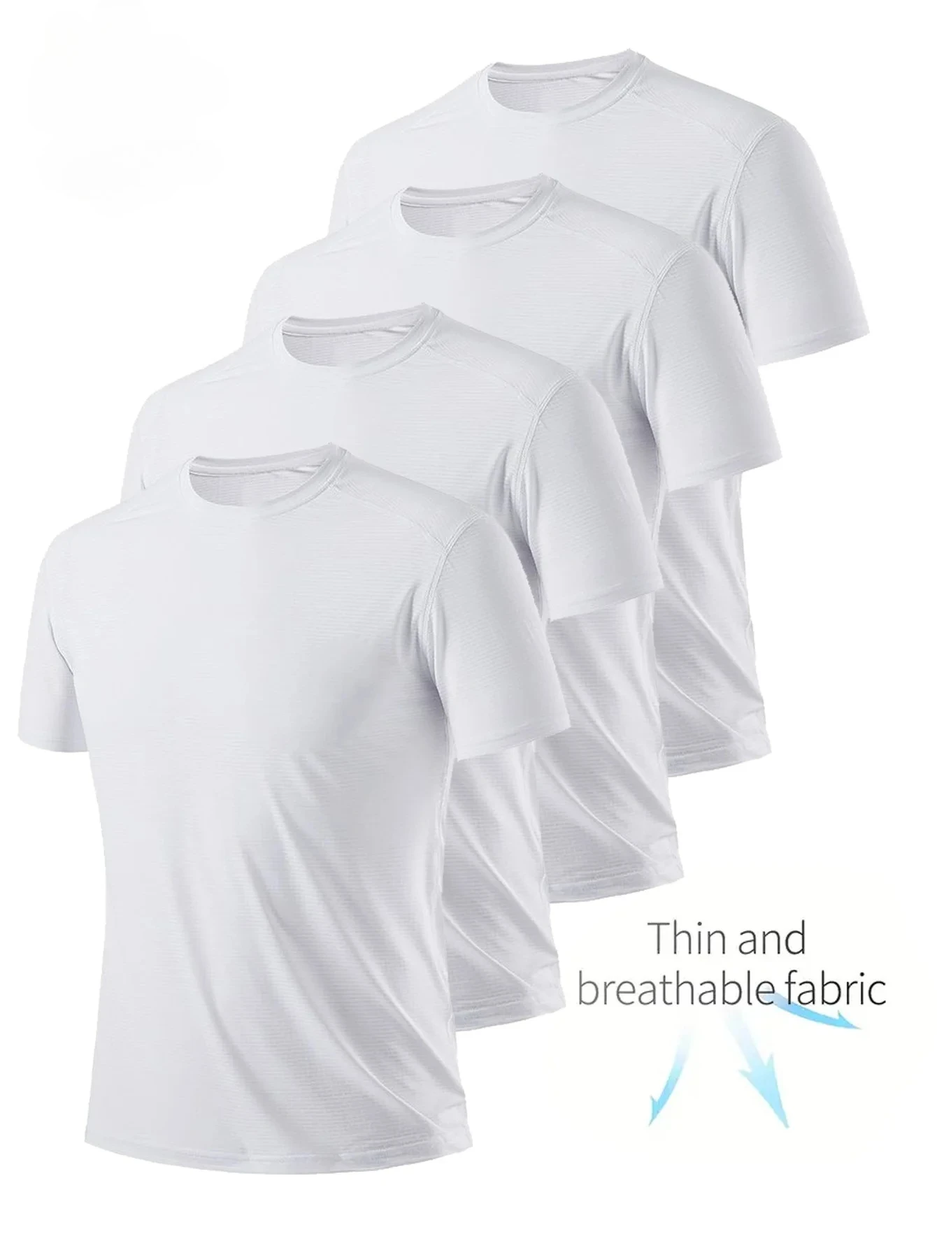 Round Neck T-Shirt 4-Pack White Ultra-Light Men's Quick Drying Breathable Sweat-Absorbent Shirt Suitable for Fitness Gym and Run