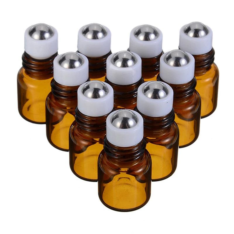 20pcs Mini Amber Roll on Bottle 1ml 2ml 3ml Empty Roll on Glass Bottle Easy Carry for Essential Oil Refillable Perfume Bottle