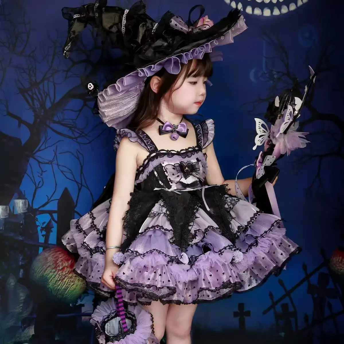 Baby Girl Summer Shiny Purple Sweet Lolita Lace Princess Gauze Ball Gown Floral Lace Dress Birthday Party Eid Childen Clothing