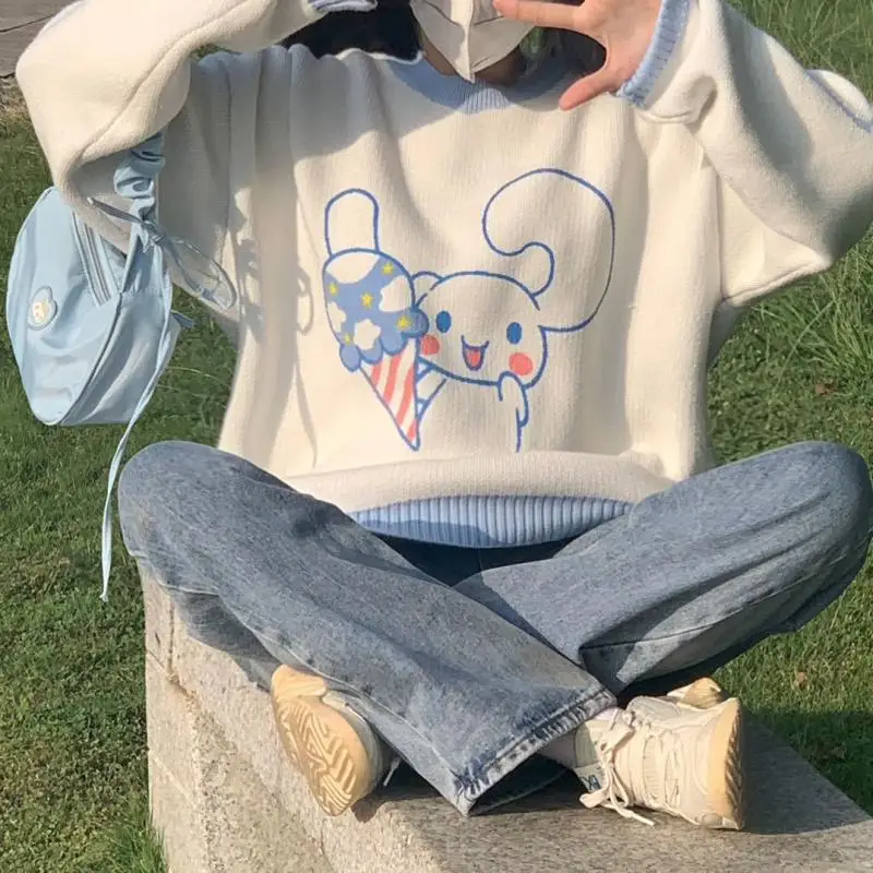 Kawaii Cinnamoroll Sweater Cute My Melody Girls Student O-Neck Knitted Tops Fall/winter Hello Kittys Pullover Versatile Fashion - view 6