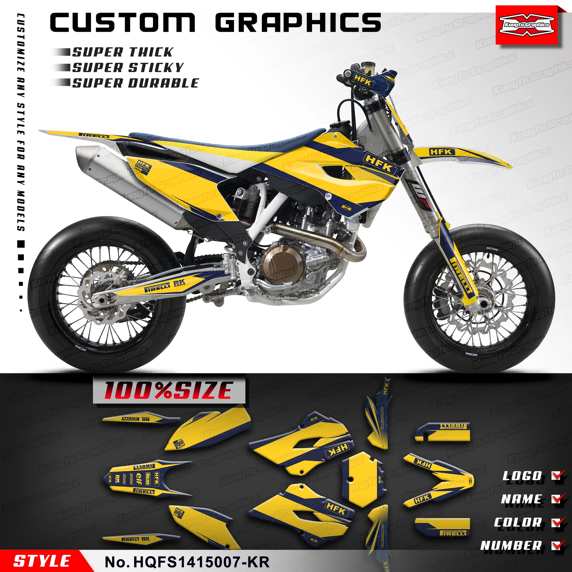 

KUNGFU GRAPHICS Personalised Motocross Custom Sticker Decals Kit for Husqvarna FS 450 2014 2015, HQFS1415007-KR